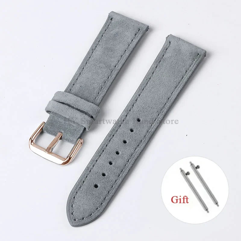 Polar Suede Leather Band with Buckle Options — Gray / Rose Gold Buckle