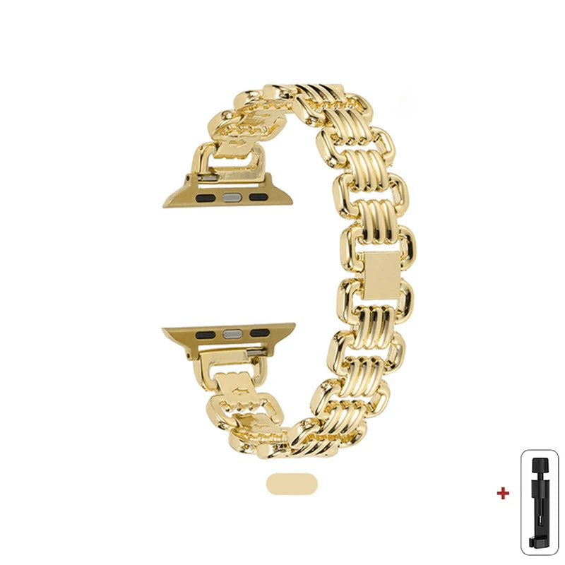 Triple-Ring Link Apple Watch Chain Bracelet Band in Gold