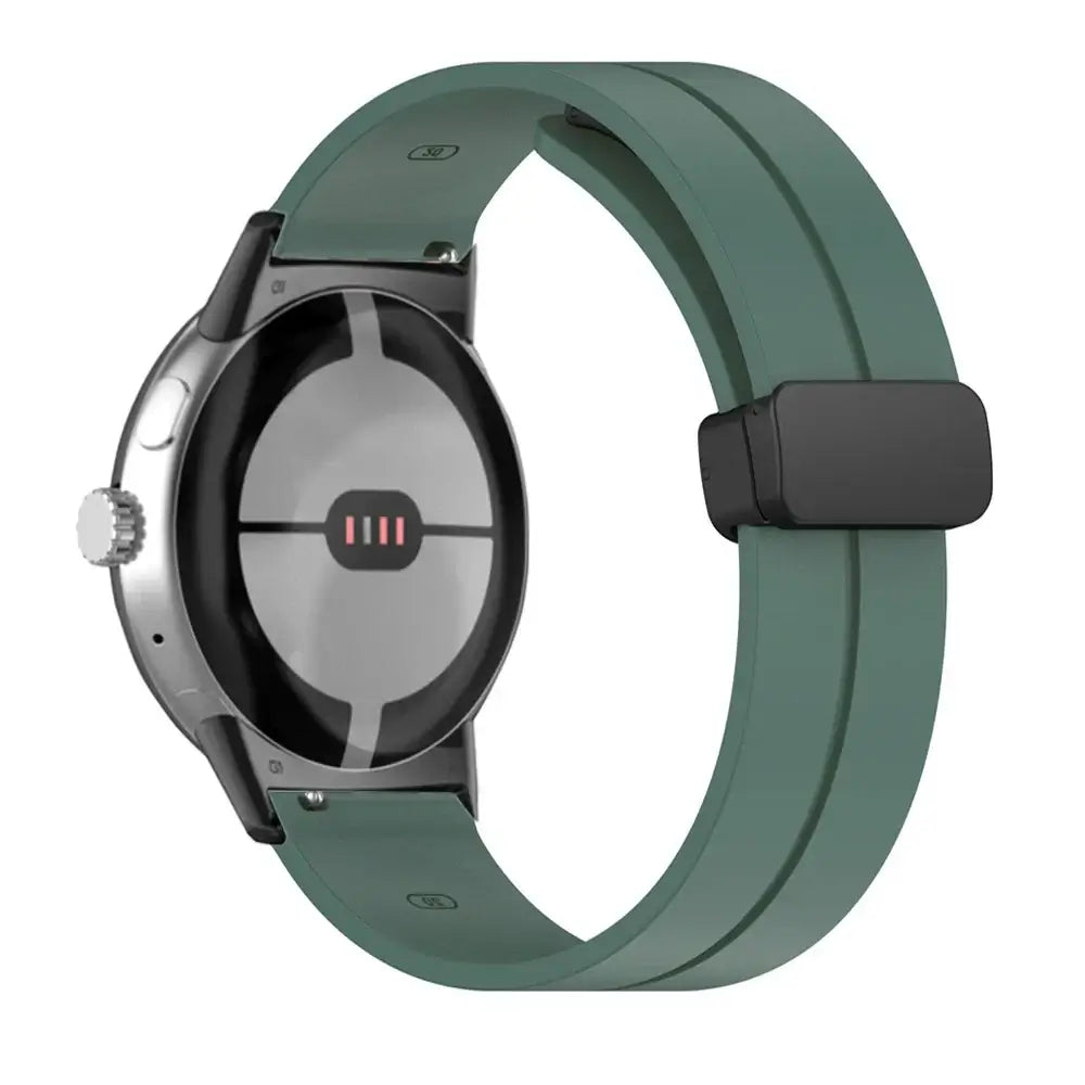 Magnetic Folding Clasp Silicone Google Pixel Watch Band in Sage Green / Black
