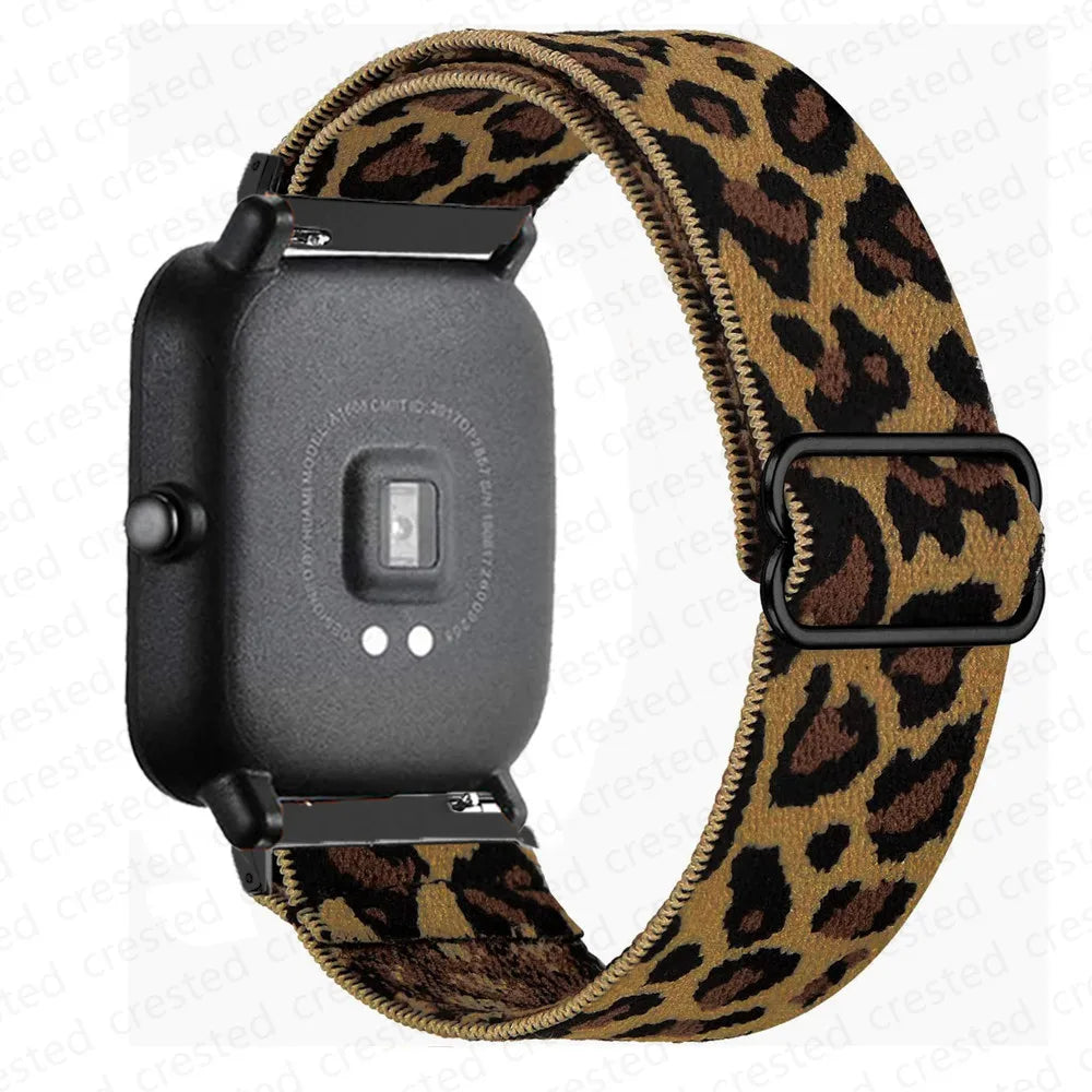 OnePlus Smartwatch Nylon Loop Band - Breathable Sport Wrist Strap with leopard print design.