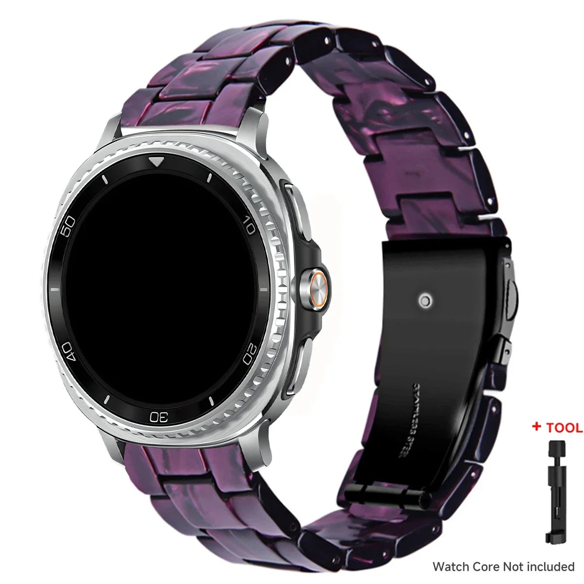 Samsung Galaxy Resin Link Watch Band - Tortoise Women Watch8/Watch8 Classic/Watch9 Ultra/Ultra2 on smartwatch with clasp.