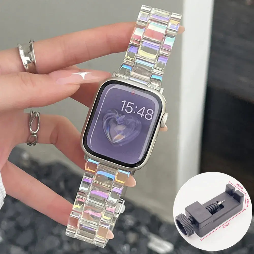 Iridescent Clear resin Apple Watch band with adjustment tool