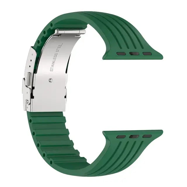 Forest Green grooved silicone Apple Watch band with folding clasp
