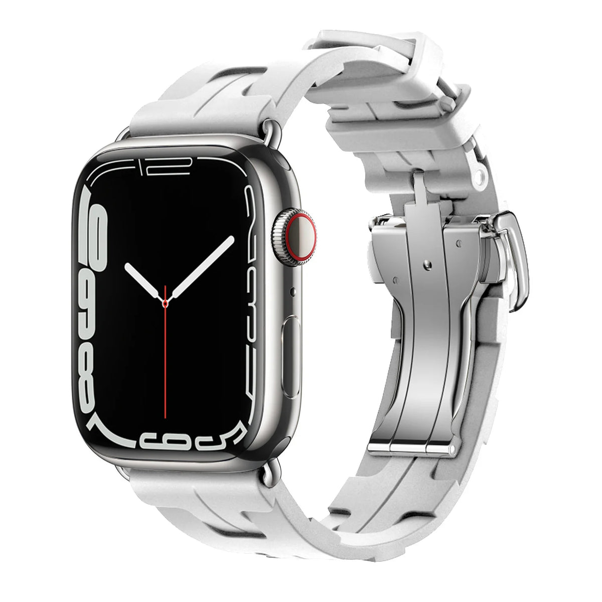 Sculpted Silicone Apple Watch Band with Folding Clasp in White