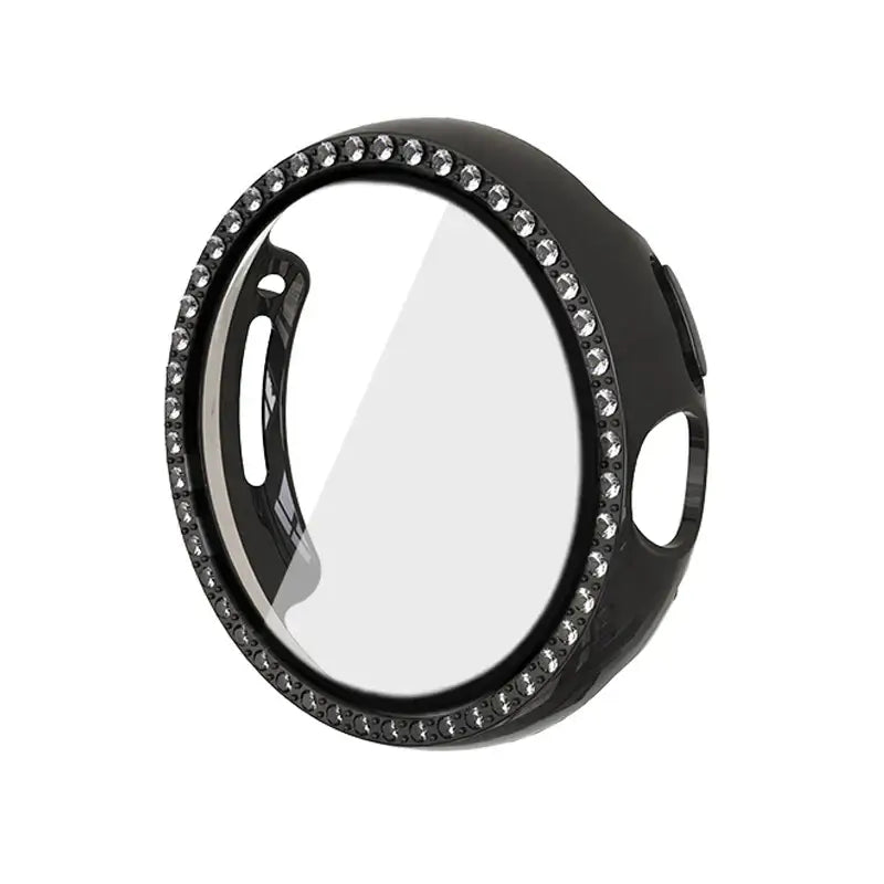 Bedazzled black case and cover for Google Pixel Watches, featuring rhinestone accents for a stylish touch.