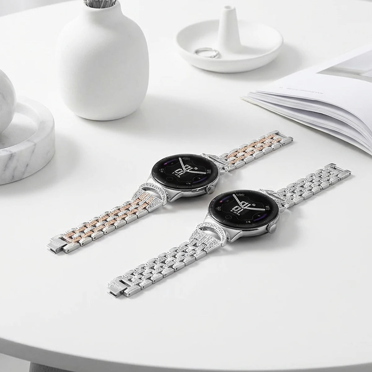 Google Pixel Watch 5, 4 and 3 41mm Rhinestone Bead Bracelet Band — design detail