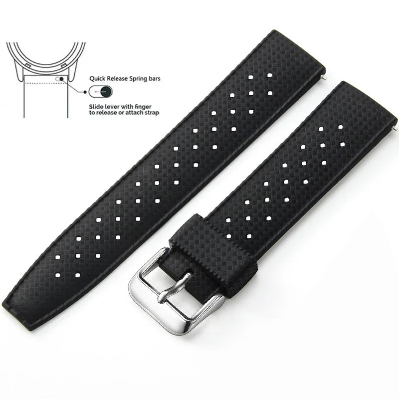 Tropic Silicone Band for Motorola Moto — Black / Silver Buckle (Option 1)