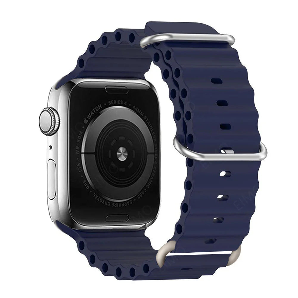 Ribbed Silicone Apple Watch Band with Adjustable Metal Loop in Navy Blue