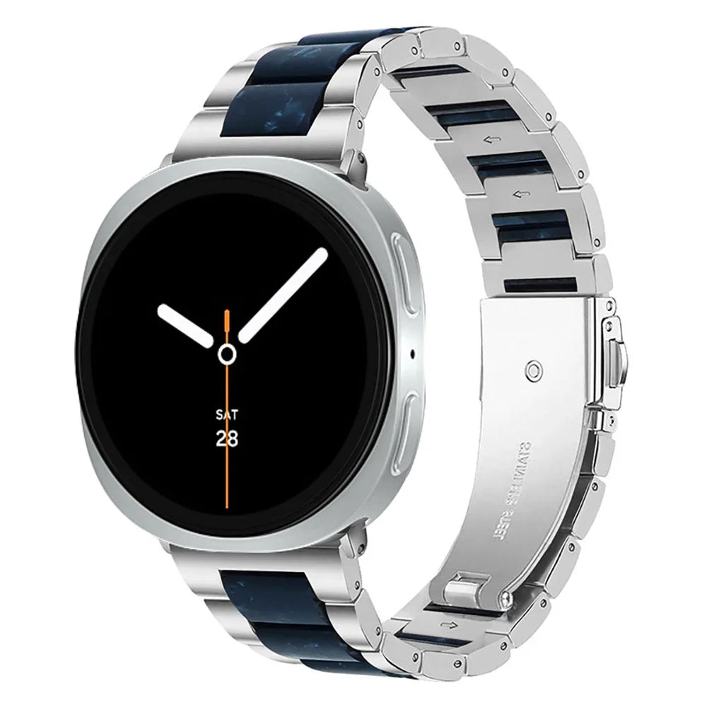 Samsung Galaxy Watch Band Metal Resin Bracelet Watch8/Watch8 Classic/Watch9 Ultra/Ultra2 in silver black with vibrant links.