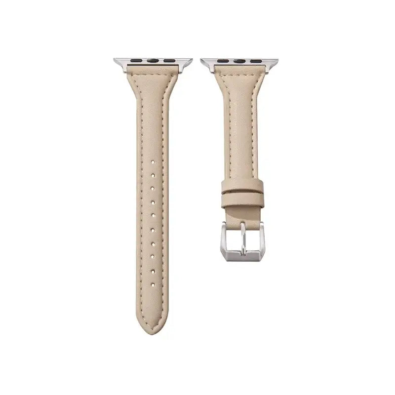 Beige tapered stitched leather Apple Watch band