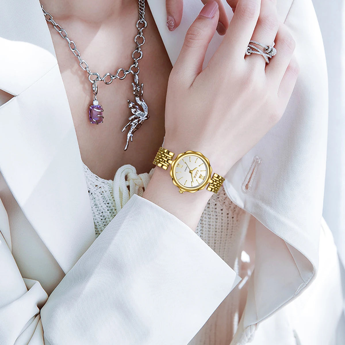 Women's Roman Dial Link Bracelet Quartz Watch — Gold-tone bracelet watch — BandsCo Straps