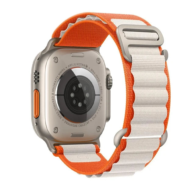Alpine Style Nylon Apple Watch Loop with Metal Hook in Ivory / Orange