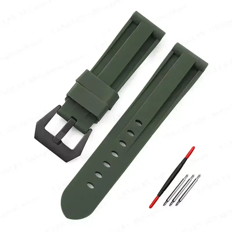 TicWatch Recessed-Panel Silicone Band - Army Green / Black Buckle