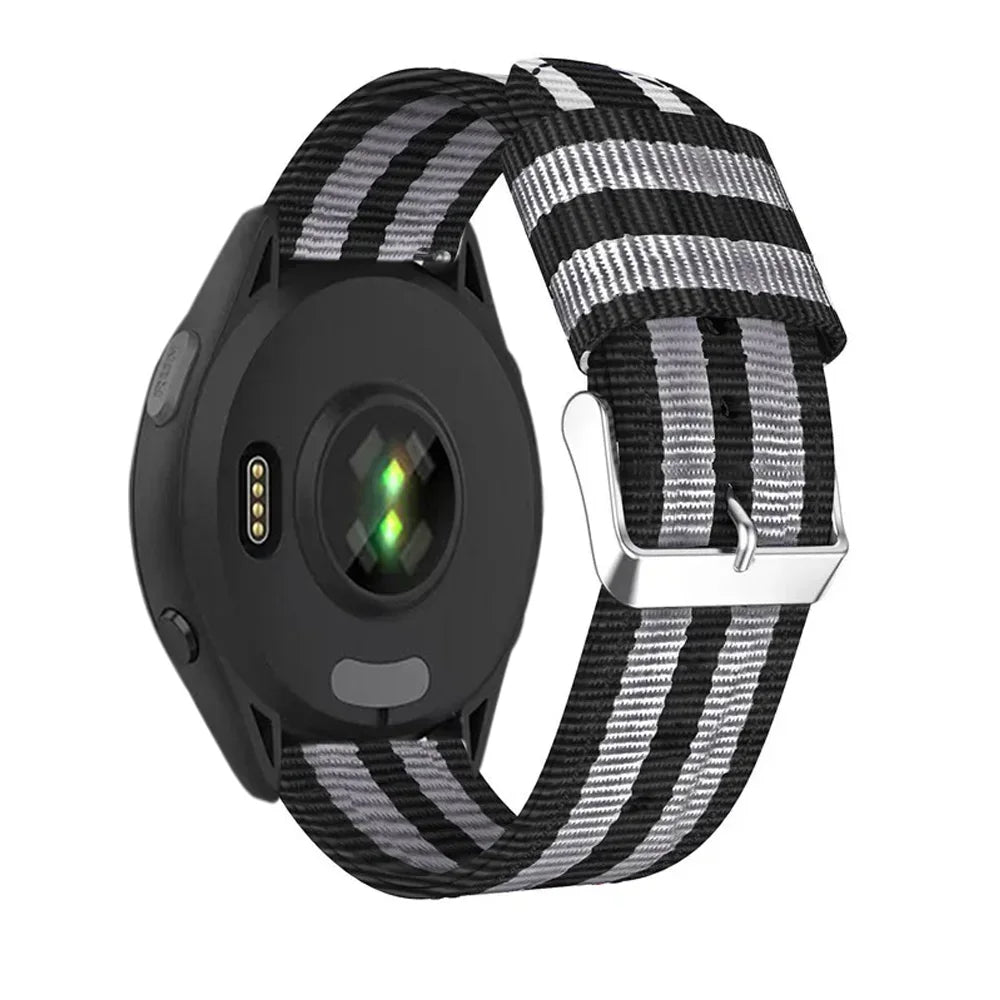 Black / Gray Garmin 20/22mm Quick Release Striped Canvas Nylon Band