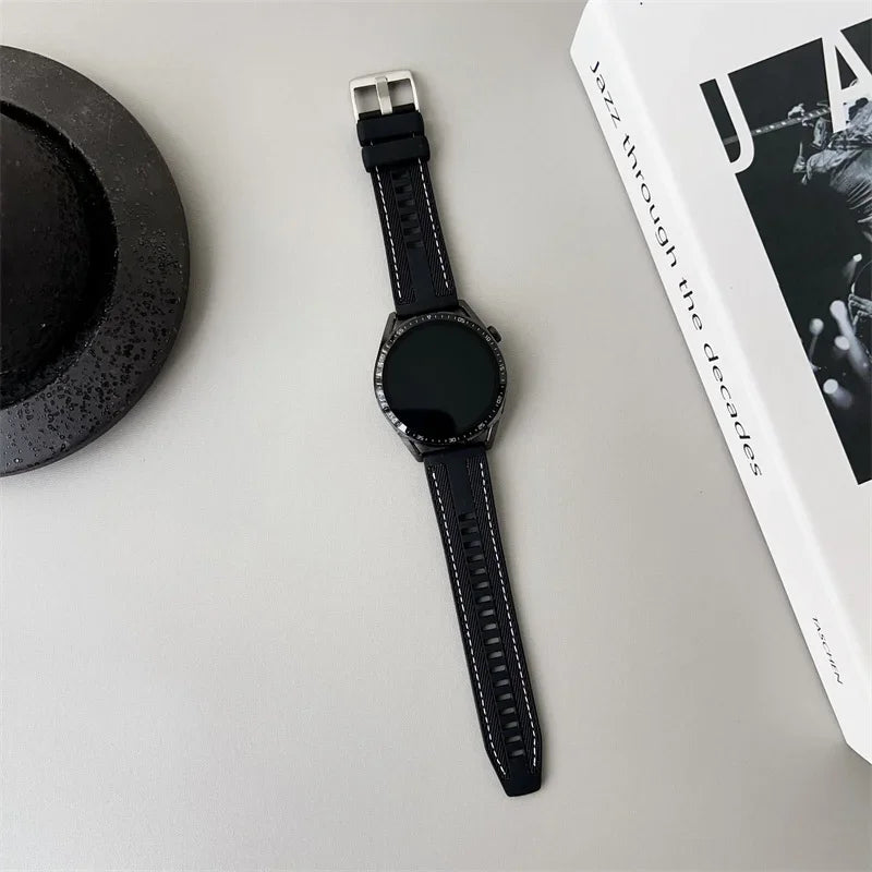 Textured Silicone Band for Polar – black band on watch