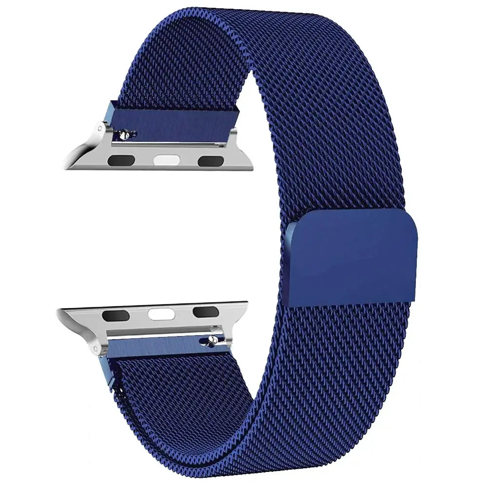 Navy Blue stainless steel mesh Apple Watch band with magnetic closure