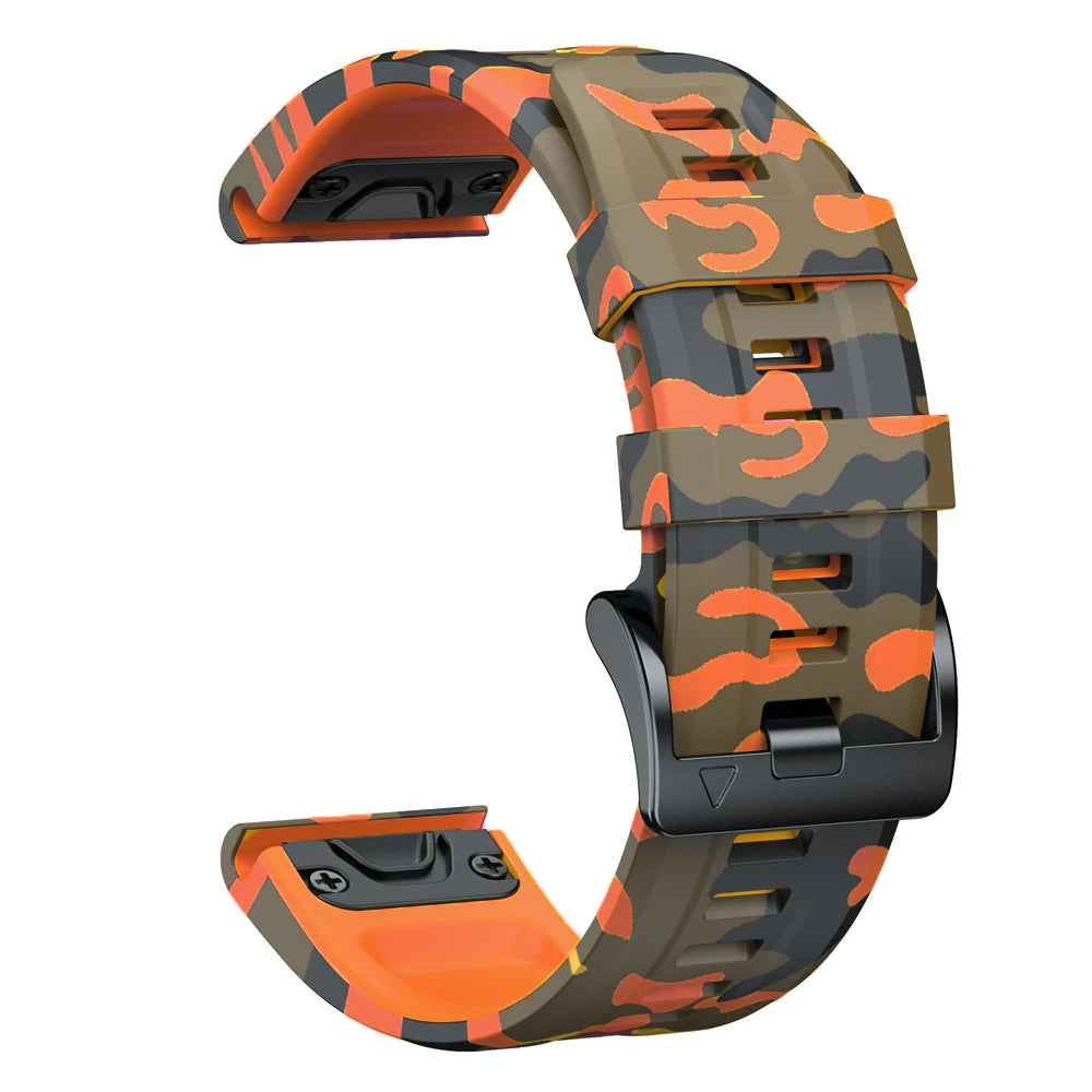 Orange Camo Garmin QuickFit 22/26mm Silicone Band, Camo and Solid Colors