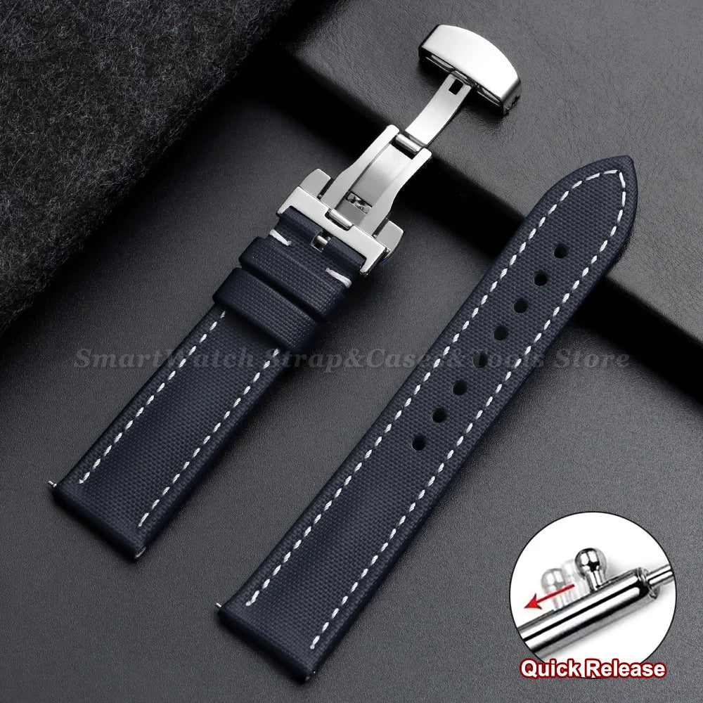 Garmin Sailcloth Band in Navy Blue, White Stitching