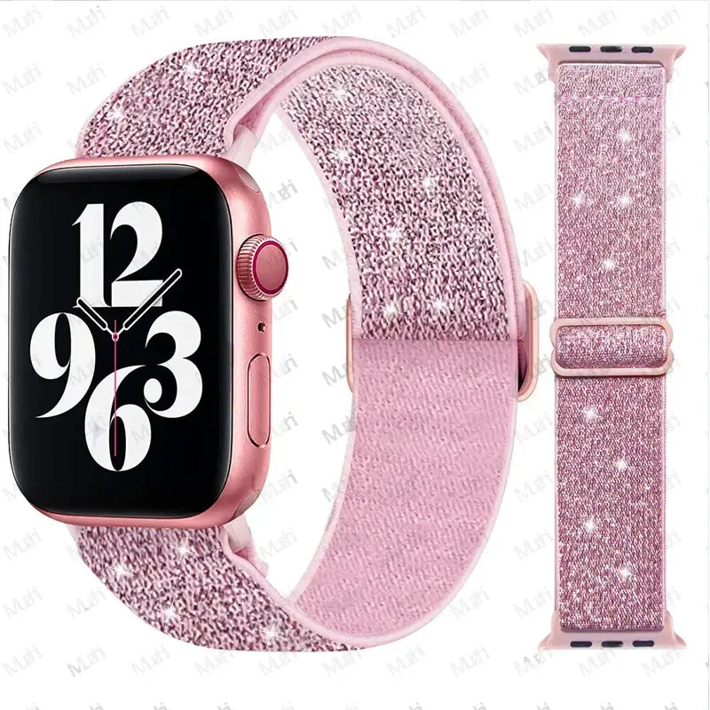Pink Shimmer adjustable stretch nylon Apple Watch band