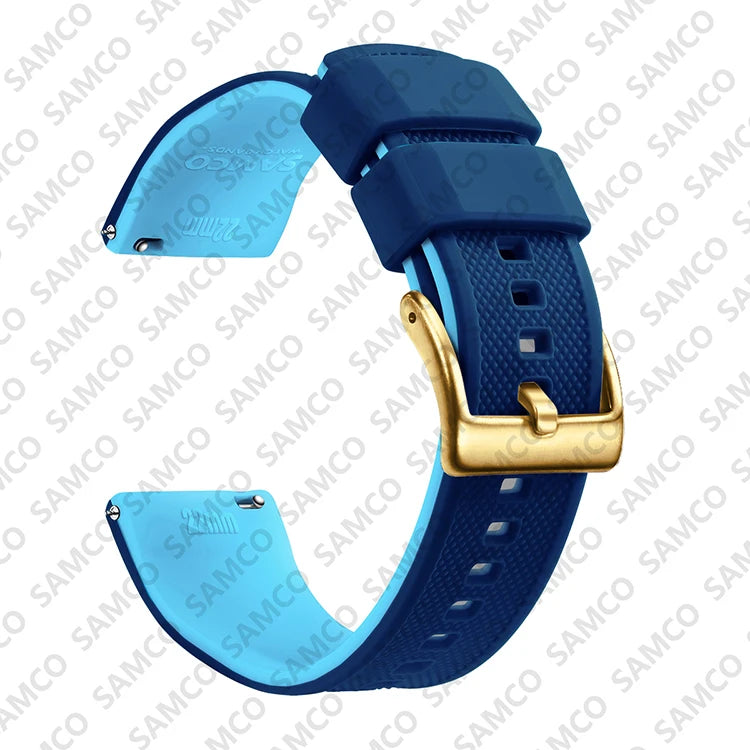 COROS Textured Silicone Watch Band with Buckle Choices - Royal Blue / Sky Blue - Gold Buckle