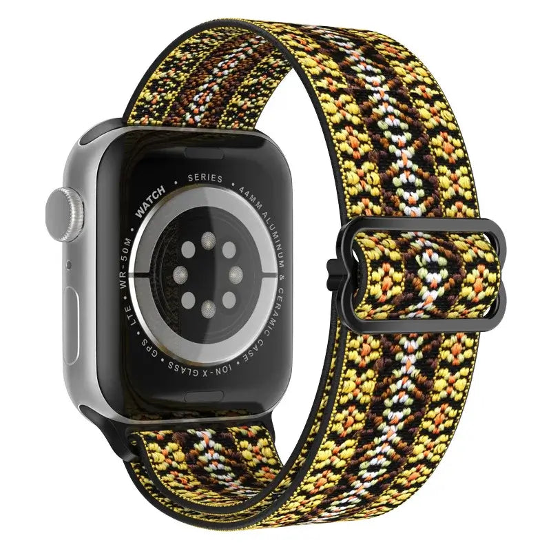 Yellow and black geometric nylon Apple Watch band