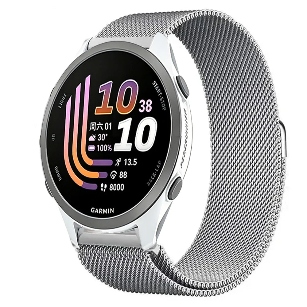 Silver Garmin 20/22mm Quick Release Magnetic Milanese Band