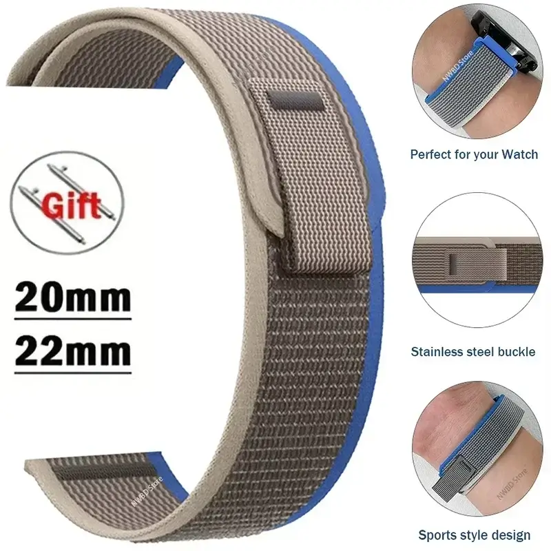 Amazfit Nylon Trail Loop Watch Band with Pull Tab - Blue-gray trail loop construction detail