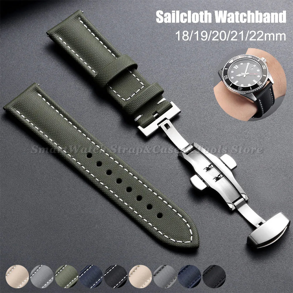 Garmin Sailcloth Band in green with butterfly clasp and color swatches