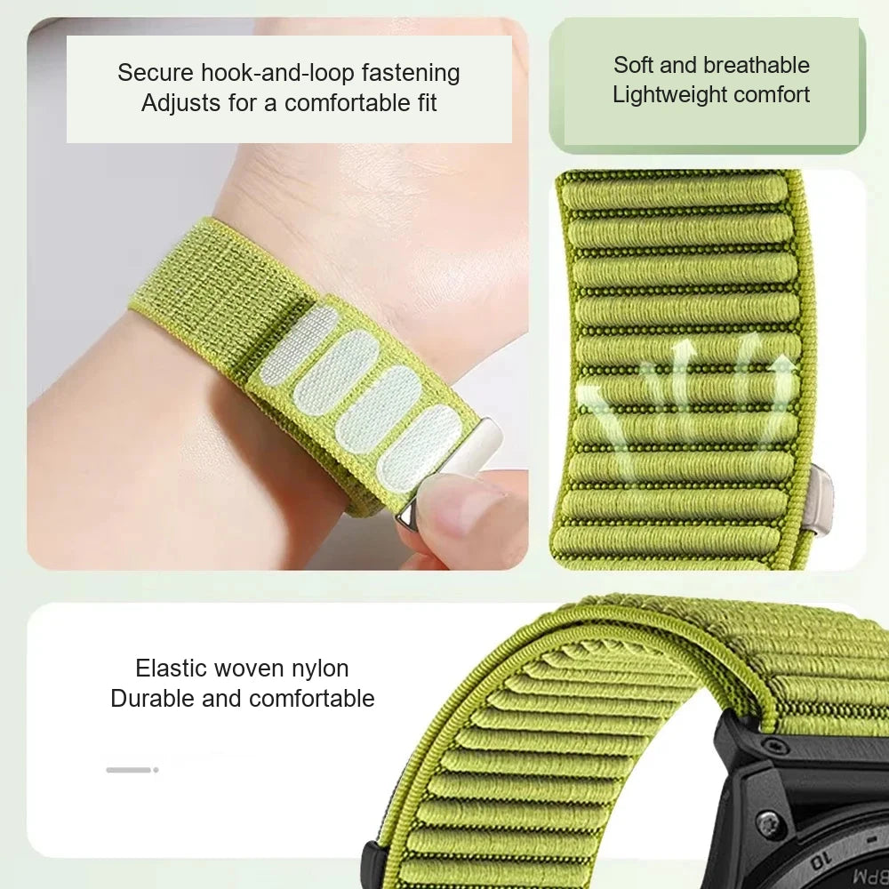 Garmin QuickFit 20/22/26mm Elastic Woven Nylon Hook-and-Loop Band — design detail