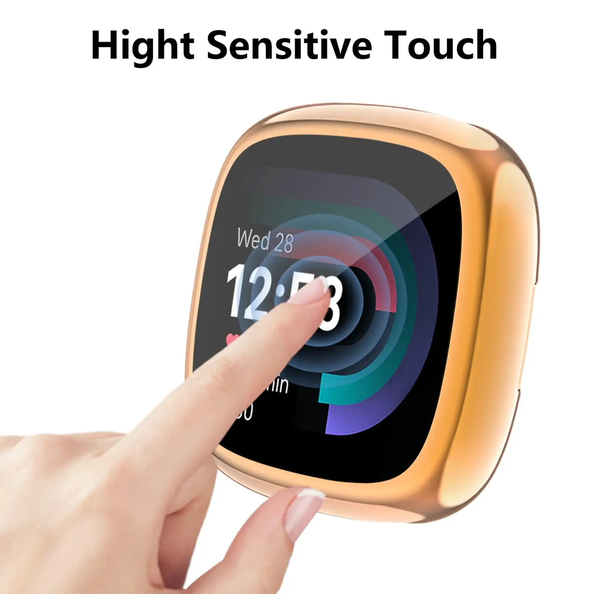 High sensitive touch screen on a luxury case for Fitbit Versa and Sense, enhancing functionality and style.