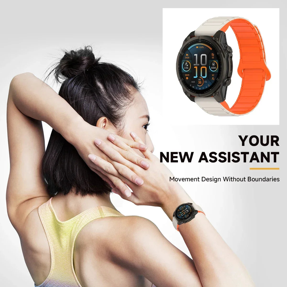 Garmin QuickFit Ribbed Magnetic Silicone Band band shown during stretching