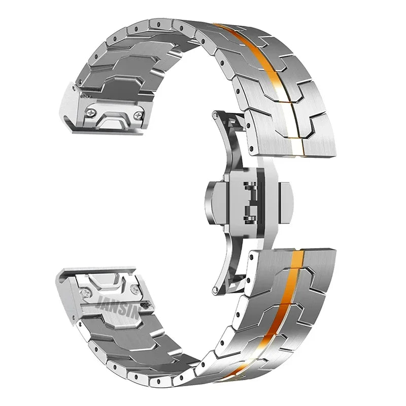 Silver / Orange Garmin QuickFit 22/26mm Stainless Steel Bracelet with Color Stripe