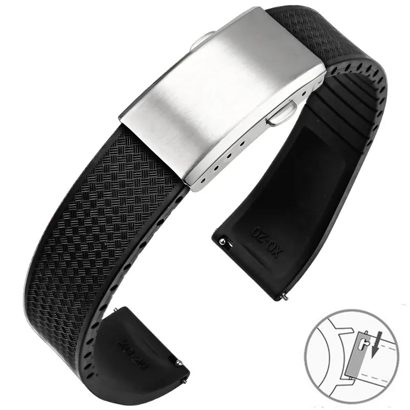 Garmin FKM Rubber Band in Black with Silver Clasp