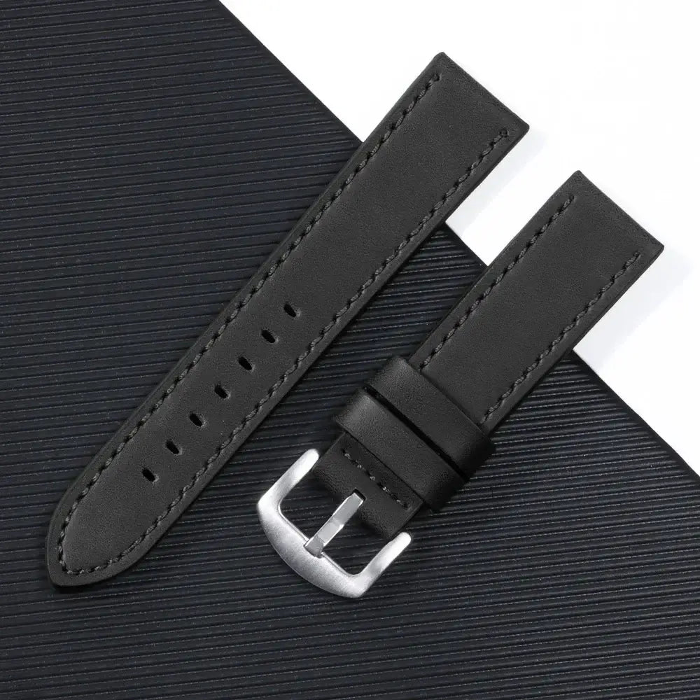 TicWatch Leather Band with Stitching Options - Black / Matching Stitching with silver buckle