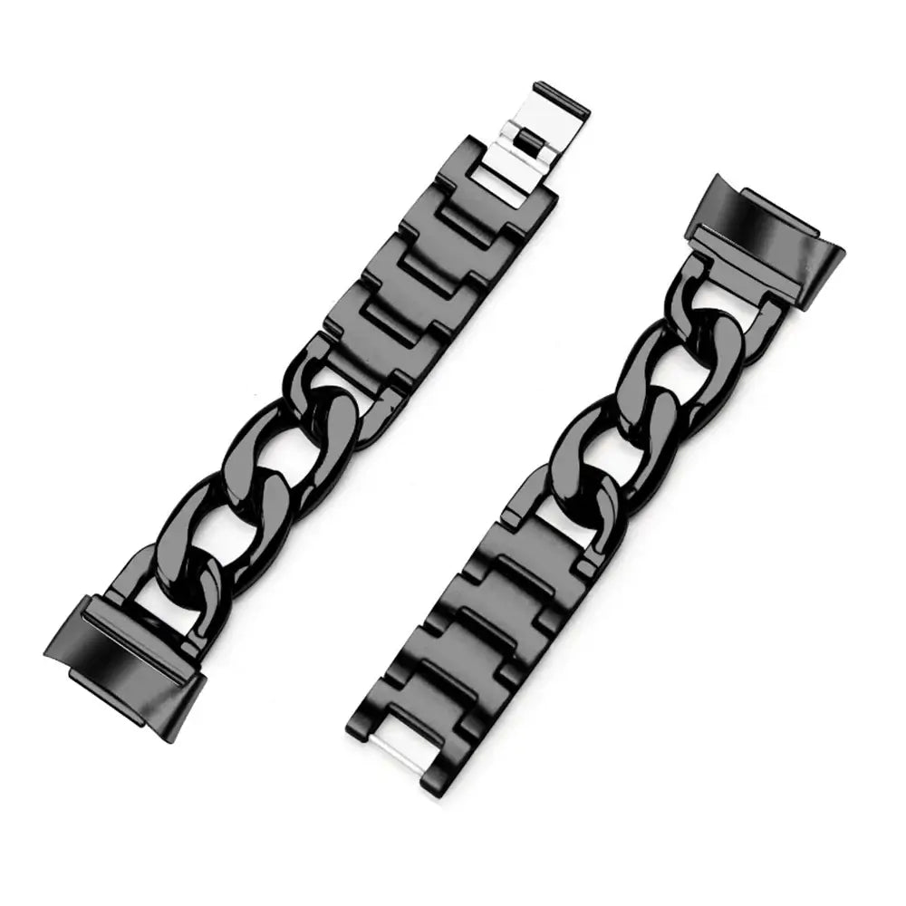 Fitbit Charge 5 & 6 Curb-Chain Steel Band in Black
