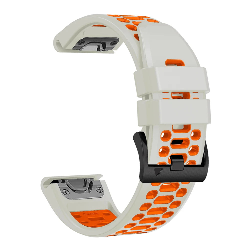 Starlight / Orange Garmin QuickFit 22/26mm Breathable Two-Tone Silicone Band