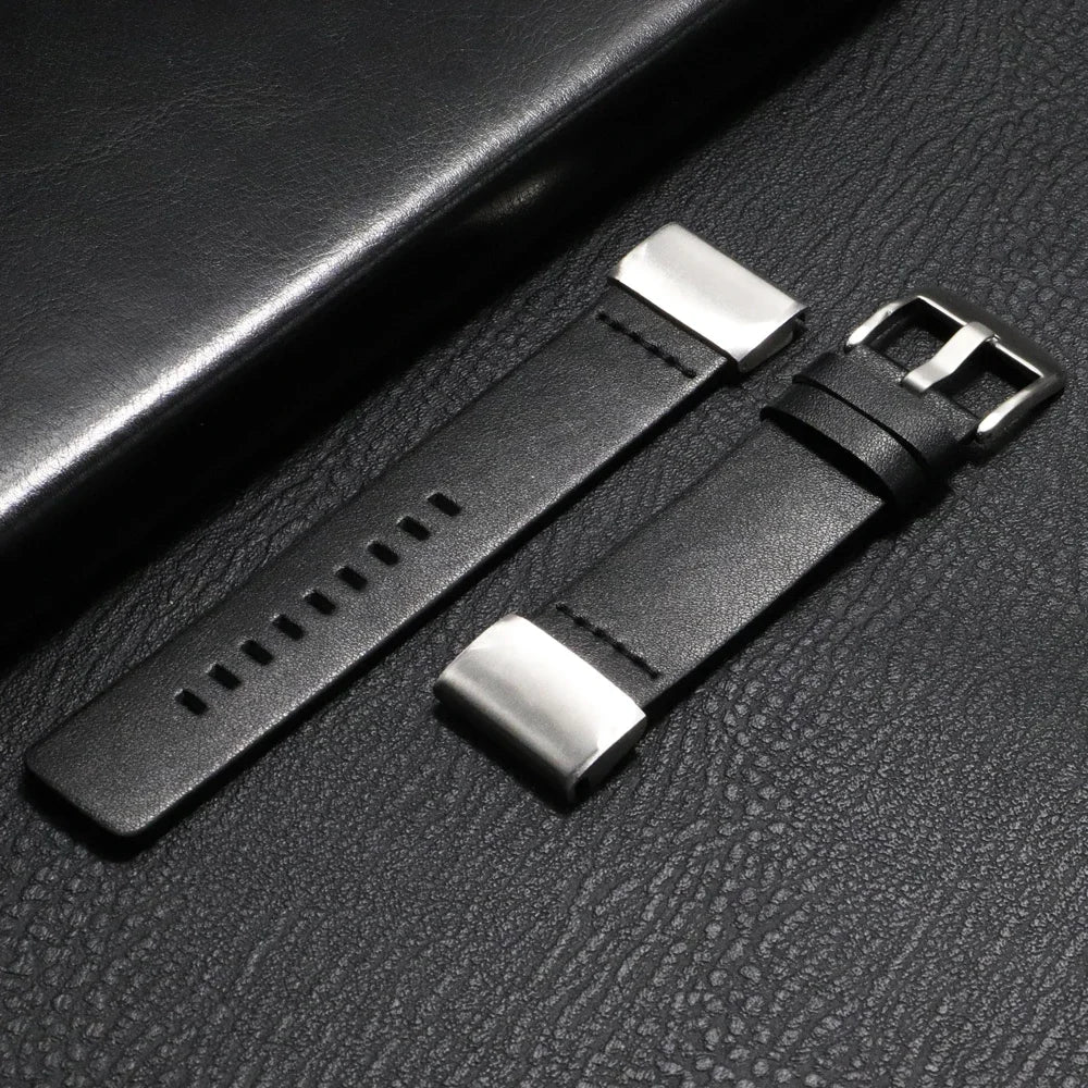 Garmin QuickFit Minimal Leather Band in Black / Silver