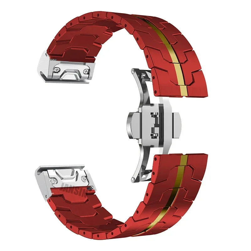 Red / Gold Garmin QuickFit 22/26mm Stainless Steel Bracelet with Color Stripe