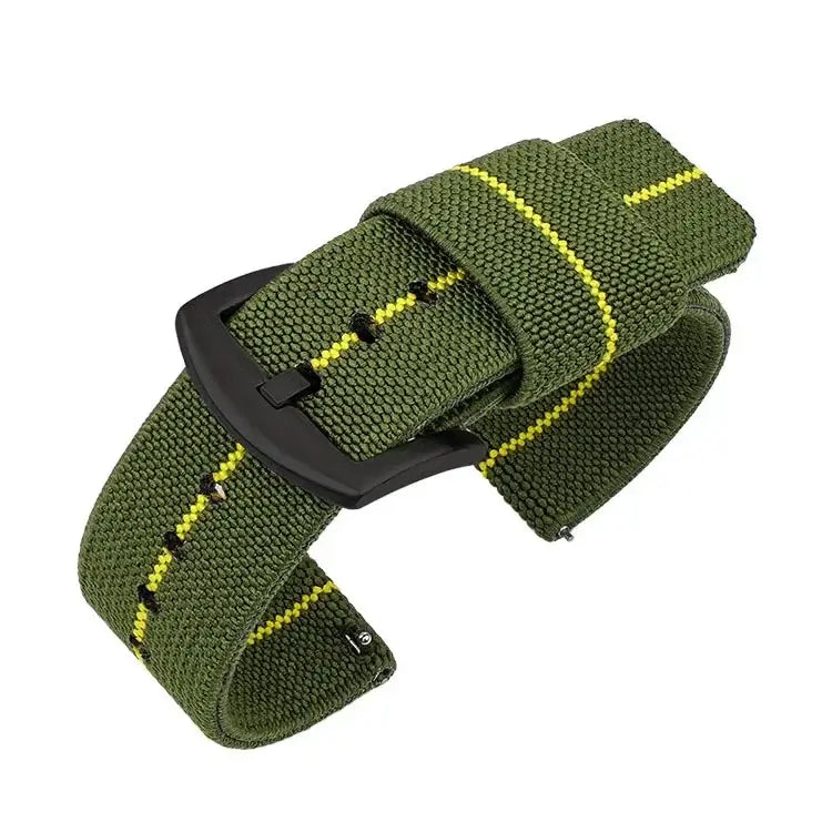 Suunto Woven Nylon Band with Fabric Keepers - Army Green / Yellow Stripe / Black Buckle