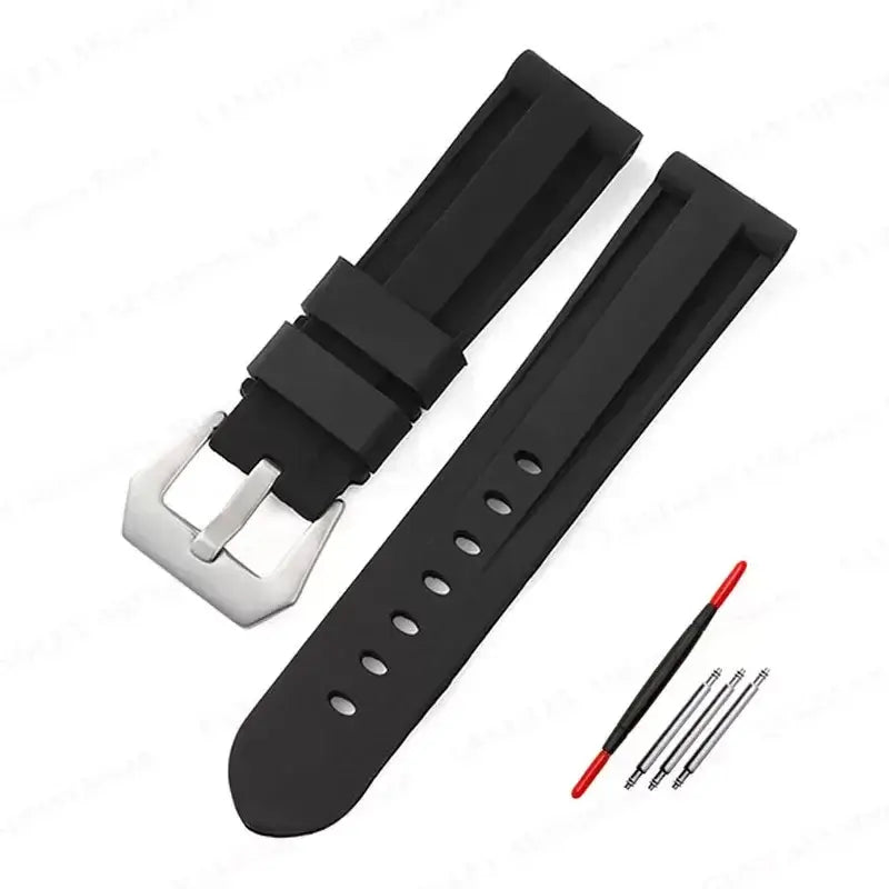 TicWatch Recessed-Panel Silicone Band - Black / Silver Buckle