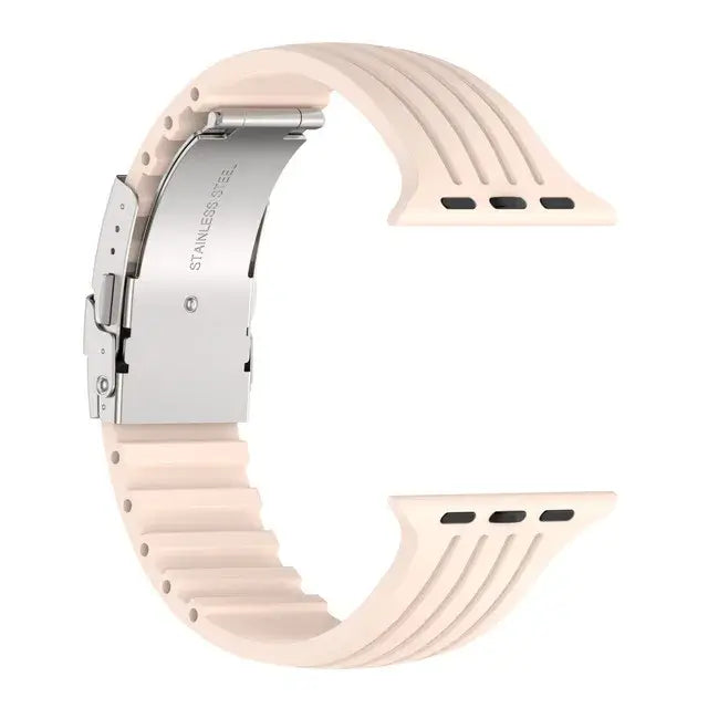 Soft Pink grooved silicone Apple Watch band with folding clasp
