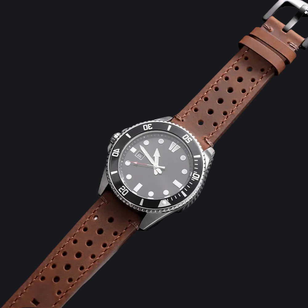 Polar Perforated Leather Band with Stitched Edges – brown leather strap on watch