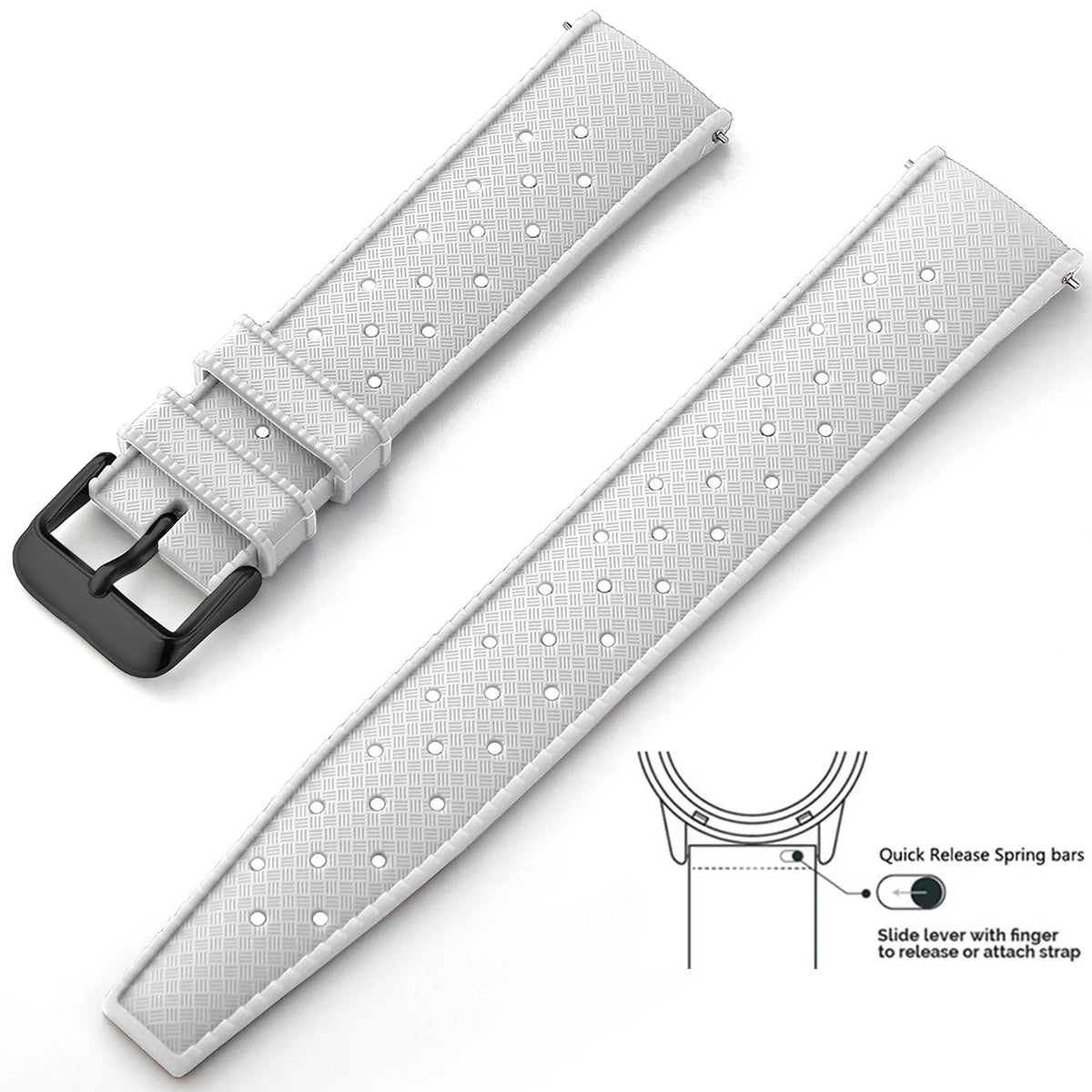 Tropic Silicone Band for Motorola Moto — White / Black Buckle