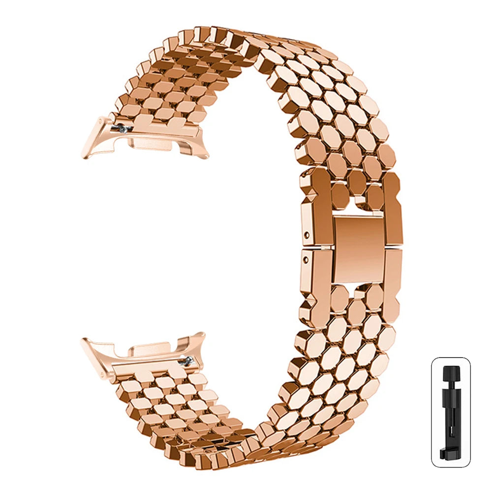Samsung Galaxy Zinc Alloy Honeycomb Watch Band - Watch8/Watch8 Classic/Watch9/Ultra/Ultra2 in rose gold honeycomb design
