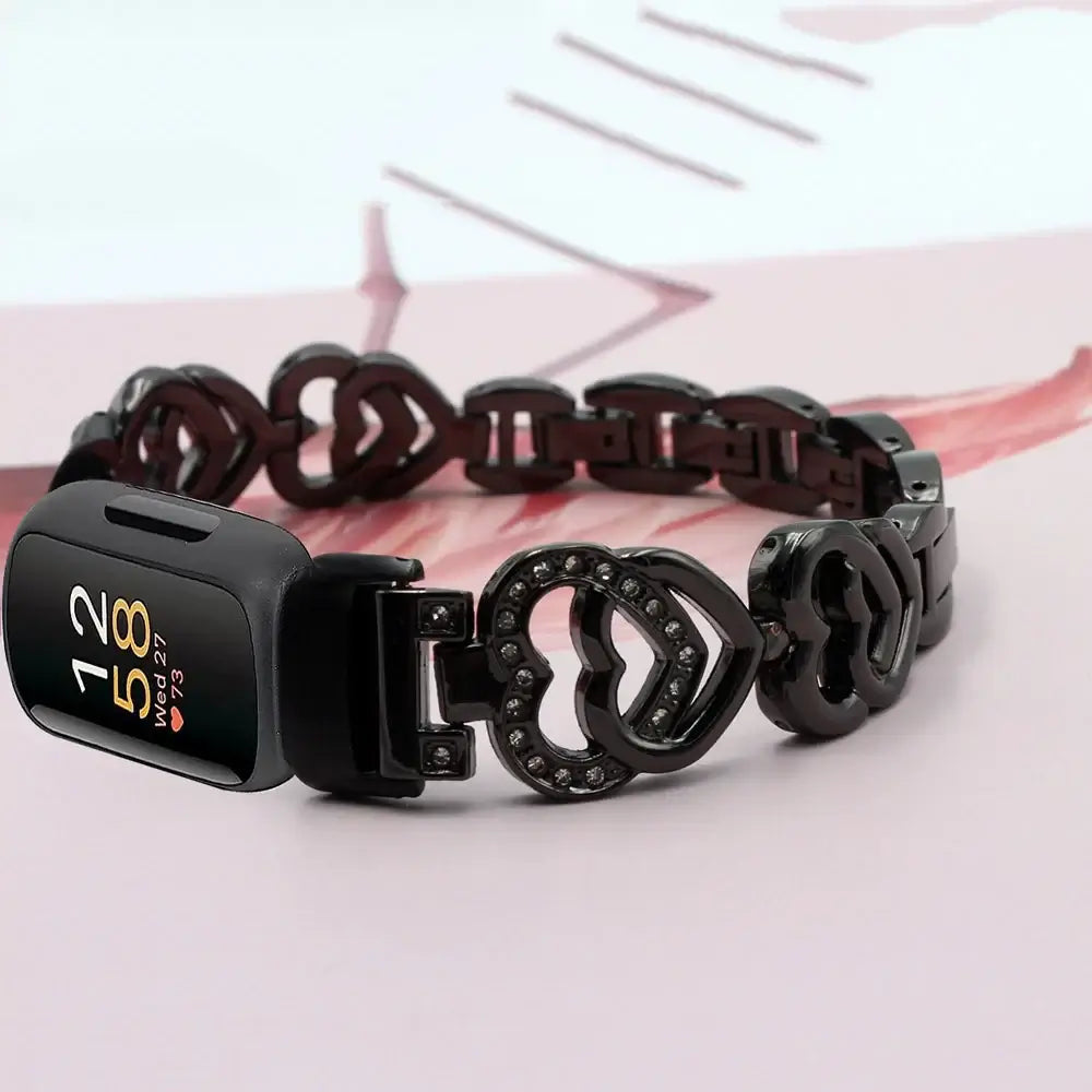 Fitbit Inspire 3 Stainless Steel Heart-Link Band - Black heart-link band on tracker