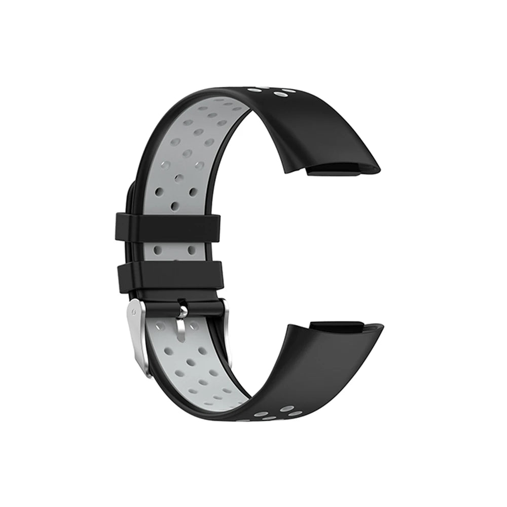 Fitbit Charge 5/6 Perforated Silicone Buckle Band - Black / Gray
