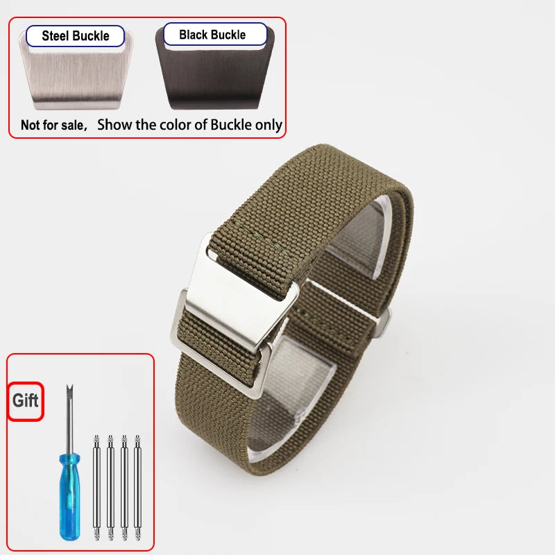 OnePlus Smartwatch Bands Nylon Elastic Parachute Fabric Watch Strap in olive green with steel buckle and screwdriver kit