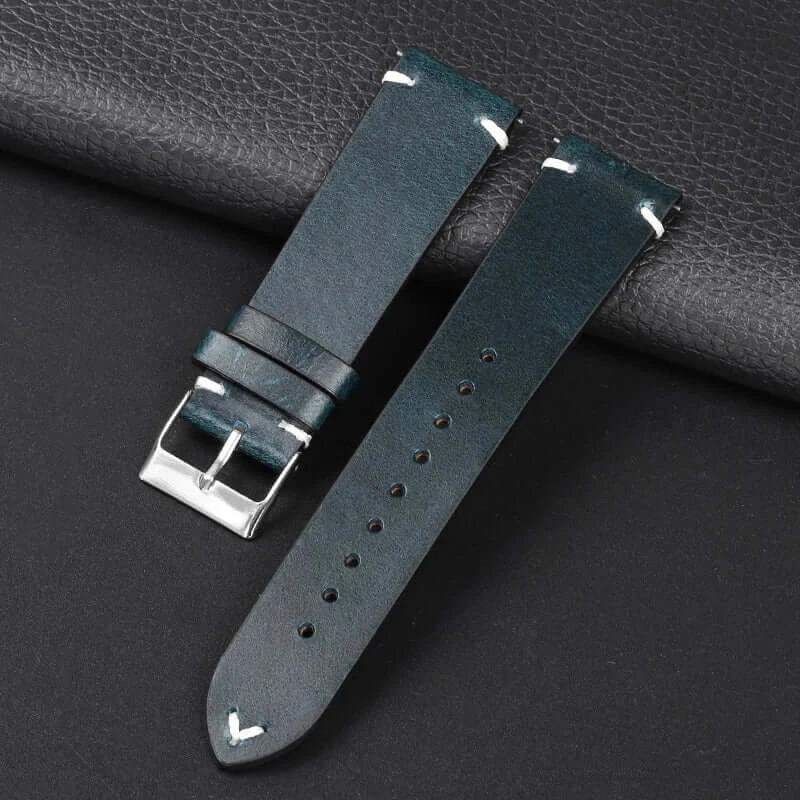 Amazfit Oil-Waxed Leather Band with Accent Stitching — Blue