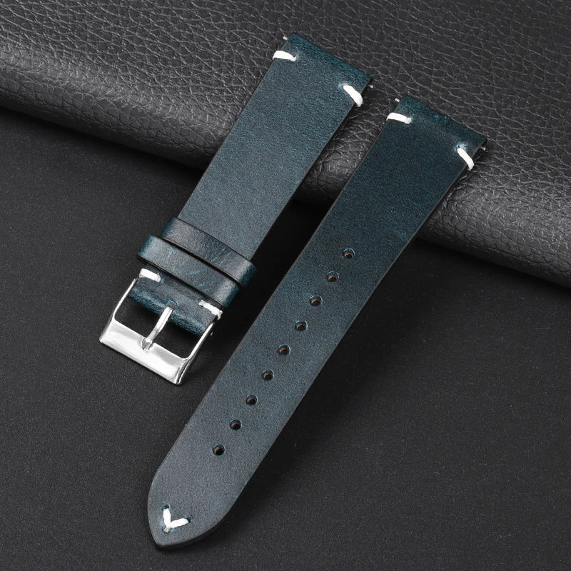 Polar Calfskin Leather Band with Accent Stitching — Blue