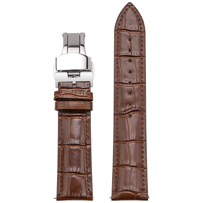 Garmin Croc-Embossed Leather Band with a butterfly clasp in dark brown